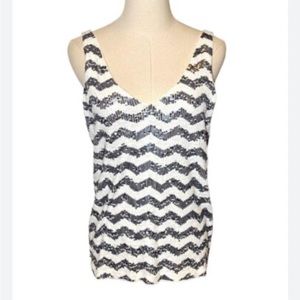 J Crew Sequined Tank Top Chevron Black White Medium 100% cotton